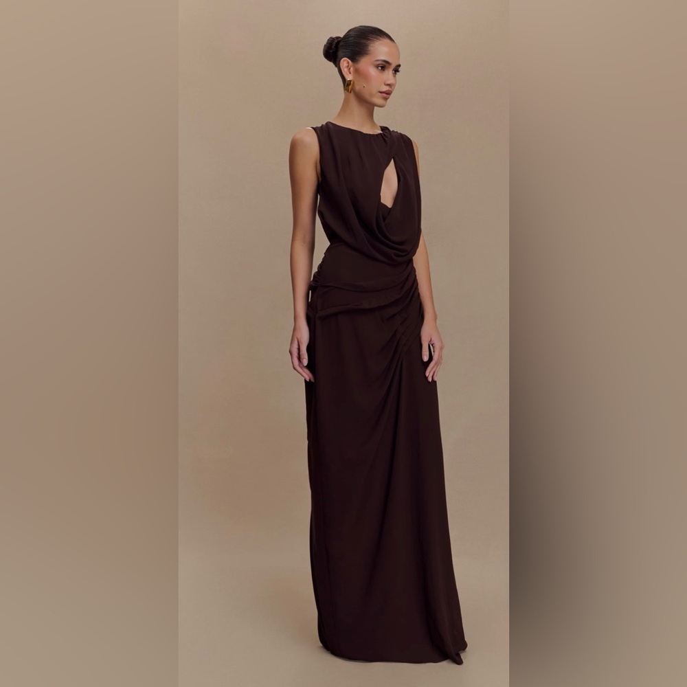Oria Chiffon Brown Evening Dress - Picture 4 of 6